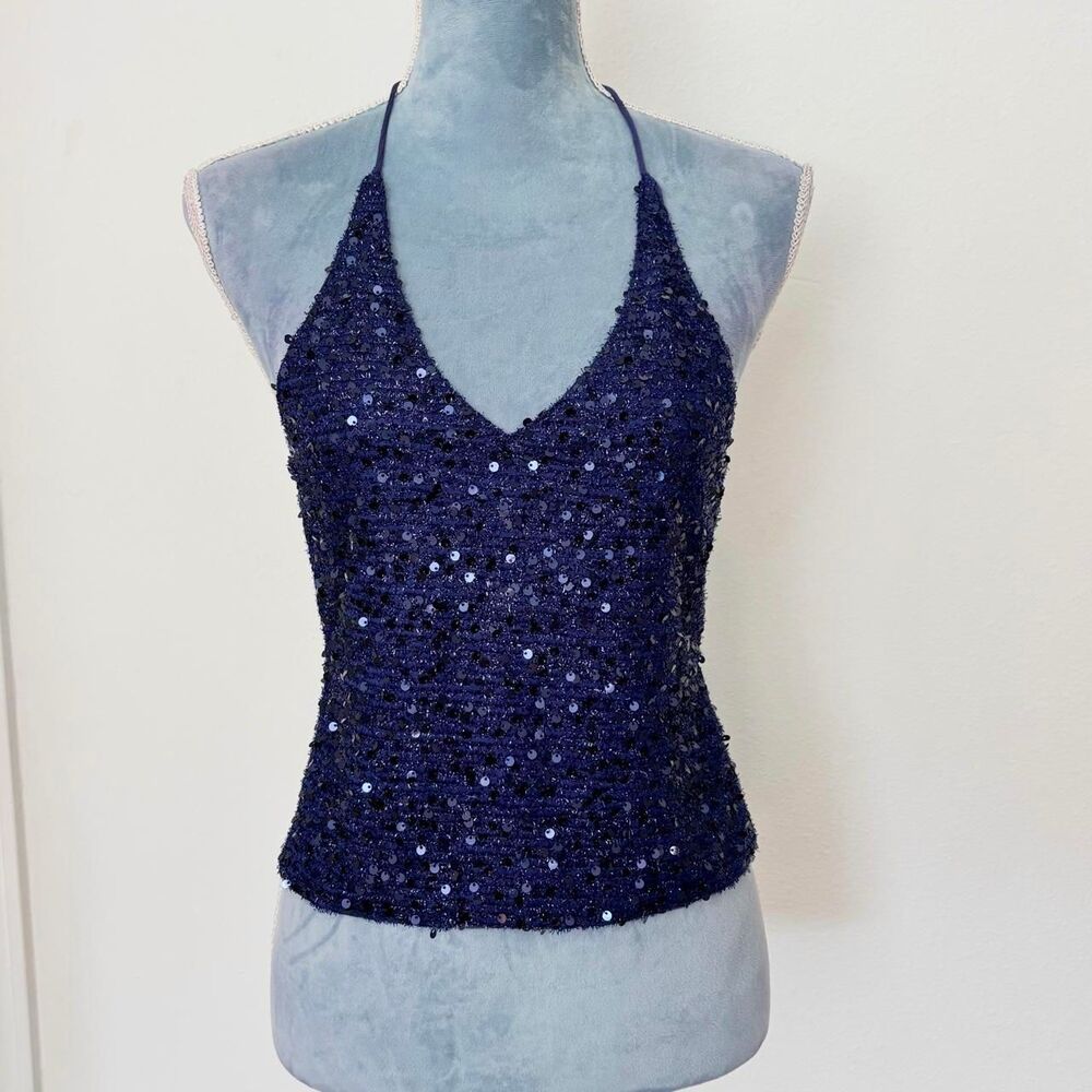 Women's Blue and Navy Crop-top